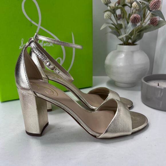 Sam Edelman Robyn Leather Ankle Strap Heel Gold I3433L4700 Women's 9.5M Tried On - Picture 3 of 11